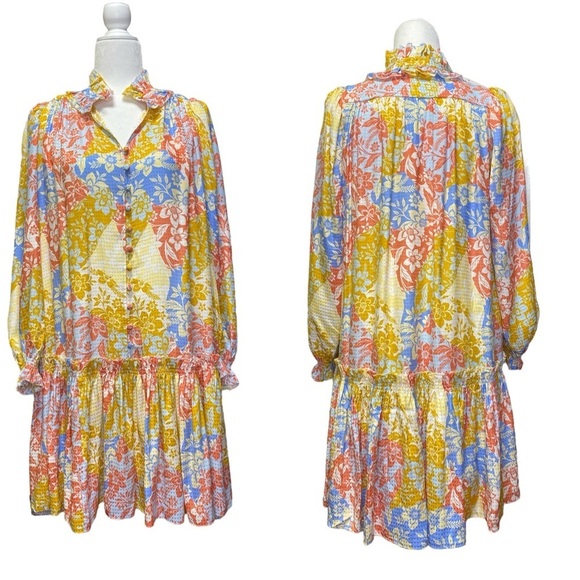 Hunter Bell Silk Blakely Dress In Flower Patchwork - Picture 4 of 11